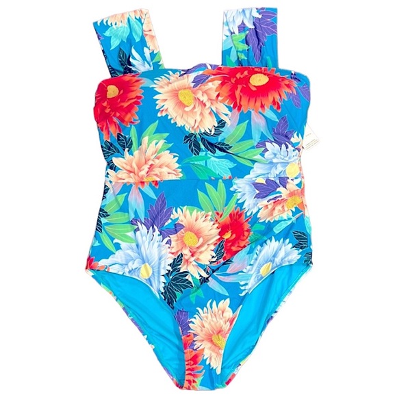 Jantzen Cascade Blue Resume To Bloom Capsleeve One Piece - Picture 3 of 16